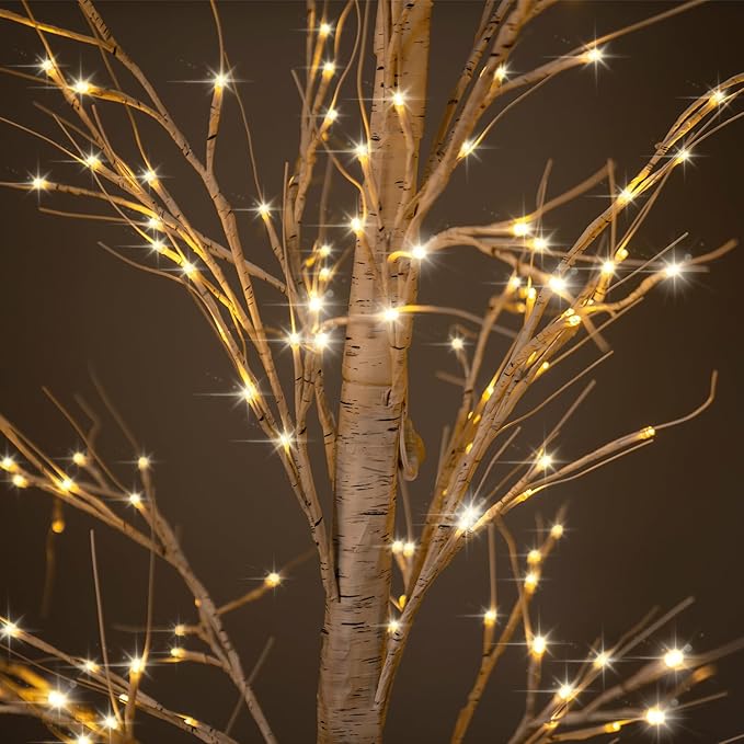 Garsing Lighted Birch Tree Set of 5ft, 6ft and 8ft, Lights Artificial Christmas Tree for Home, Festival, Party and Holiday Decoration, Indoor and Outdoor Use (3 Pack, Warm White)