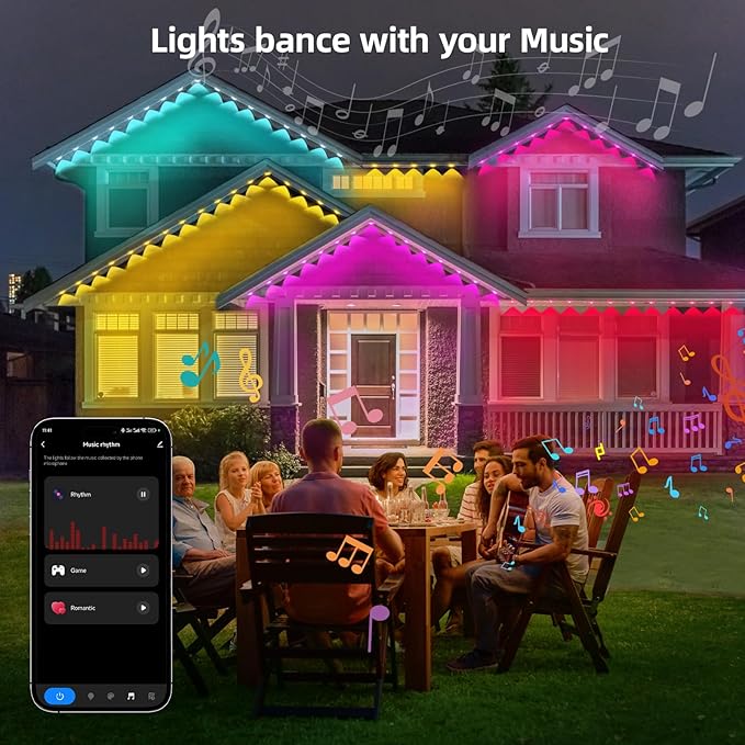 Permanent Outdoor Lights Pro, 100ft with 72 RGB LED Lights for Daily and Accent Lighting, IP65 Waterproof Smart Eaves String Lights with App & Remote,Rainbow Light for Halloween,Christmas-100FT