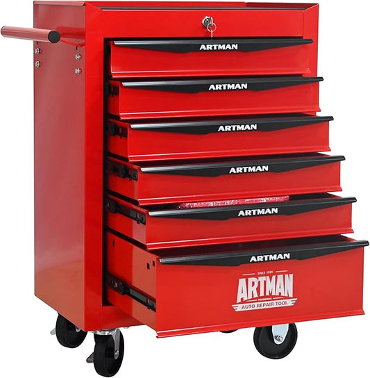 RYH 6 Drawers Rolling Tool Chest - Heavy Duty Mobile Tool Cart with Locking Wheels & Ball Bearing Drawers, 30.5 H x 20.9 W x 13 D Garage Tool Storage Cabinet (Red, 6 Drawers)