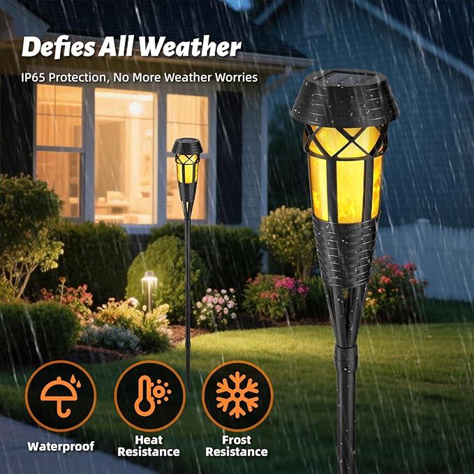 Flickering Flames Torch Light Solar Garden Lights Waterproof Landscape Lighting - 8 Pack