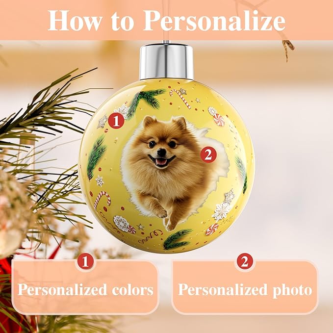 Bemaystar Personalized Photo Ball Christmas Ornaments - Custom Dog Ornaments for Christmas Tree, Photo Ornament Customized Xmas Tree Hanging Decorations
