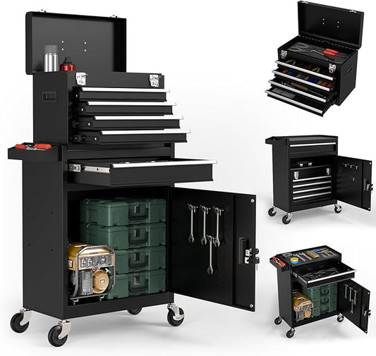 5-Drawers Garage Tool Chest, Large Capacity Tool Cabinet Heavy Duty Mechanic Rolling Tool Box Metal Locking Tool Cart with Drawers and Wheels for Storage