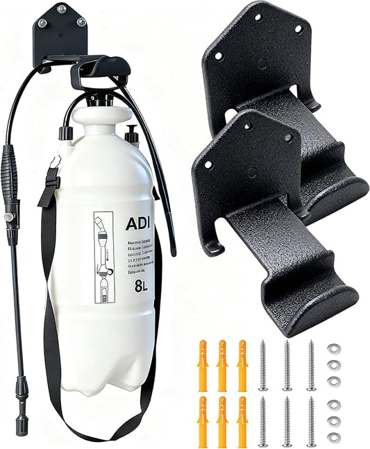 Pump Sprayer Holder, Backpack Blower Rack, 2 Pack Wall Mount Pressurized Garden Sprayer Hanger, Lawn Weed Sprayer Storage, Backpack Sprayer Oraganizer