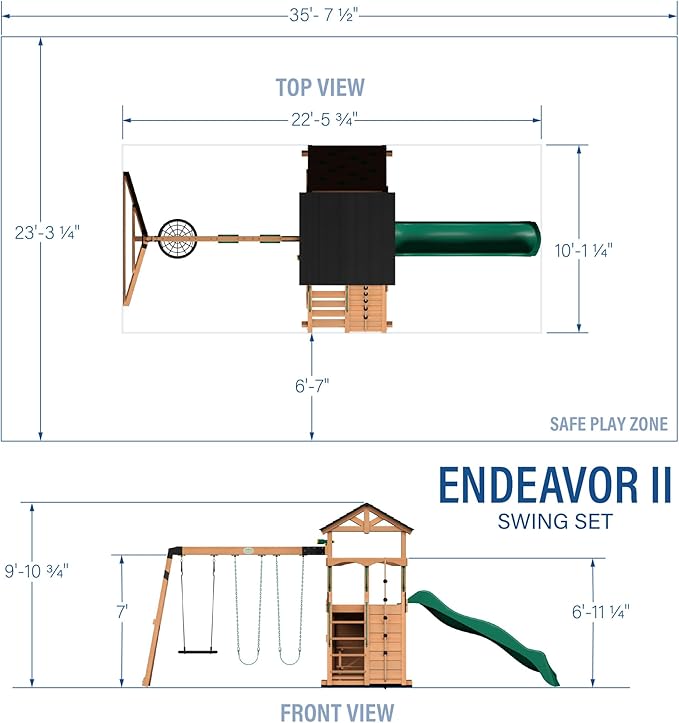 Backyard Discovery Endeavor II Cedar Wood Swing Set with Wave Slide, Play Deck, Double Rock Wall, Picnic Table, Climbing Wall, Belt Swings, Web Swing, Toy Telescope, Step Ladder, Outdoor Playset
