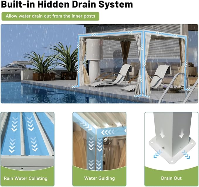 Louvered Pergola 10 x 12 FT, Aluminum Outdoor Pergola with Independent Adjustable Rainproof Top, Built-in Gutter System, Hardtop Patio Metal Pergolas for Deck Garden Backyard -White
