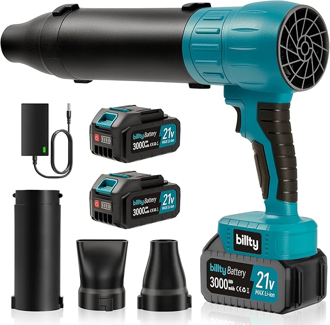 Cordless Leaf Blower, Premium Handheld Leaf Blower + 3 Nozzles and 2 Batteries with Level Indicator, Stepless Speed Control, Blowers for Lawn Care, Patio Cleaning and Dust
