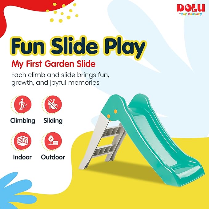 Dolu My First Garden Slide Kids Indoor Outdoor Playground Play Equipment, Durable Plastic Climber Step Toy, Ages 2 to 6, Green/White
