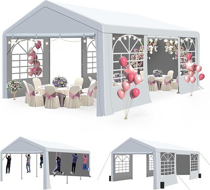 GARTOO 13' x 20' Canopy Party Tent & Carport - Heavy Duty Outdoor Wedding Gazebo with 4 Sand Bags, Event Shelter Canopy for Outdoor Event, Wedding, Birthday Party