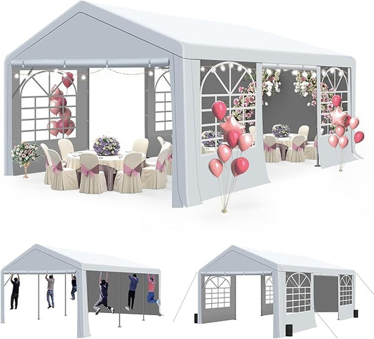 GARTOO 13' x 20' Canopy Party Tent & Carport - Heavy Duty Outdoor Wedding Gazebo with 4 Sand Bags, Event Shelter Canopy for Outdoor Event, Wedding, Birthday Party