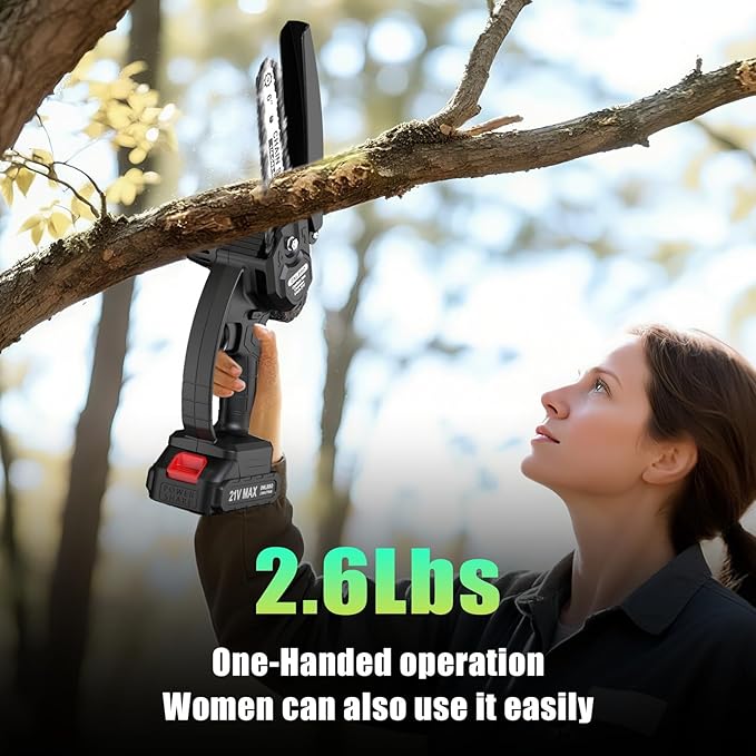 Mini Chainsaw Cordless, 6 Inch Chain Saw Cordless, 700W Powerful Electric Handheld Chainsaw, with 2 Batteries and 2 Chains, Tree Trimmer Gardening Tools Gift for Men, Father, Dad