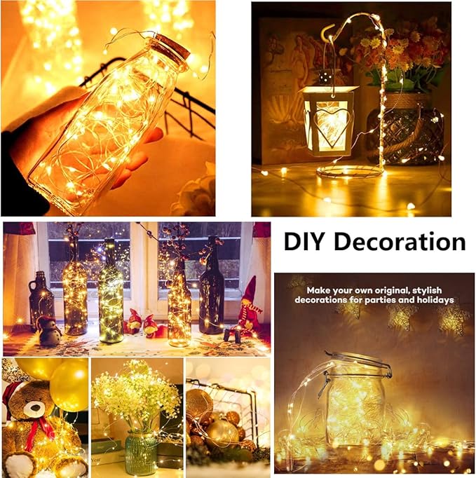 ZSJWL 12 Pack Fairy Lights Battery Operated,7Ft 20 Led Mini Battery String Lights, Waterproof Silver Copper Wire Lights for Wedding Party Bedroom Christmas Decoration, Warm White