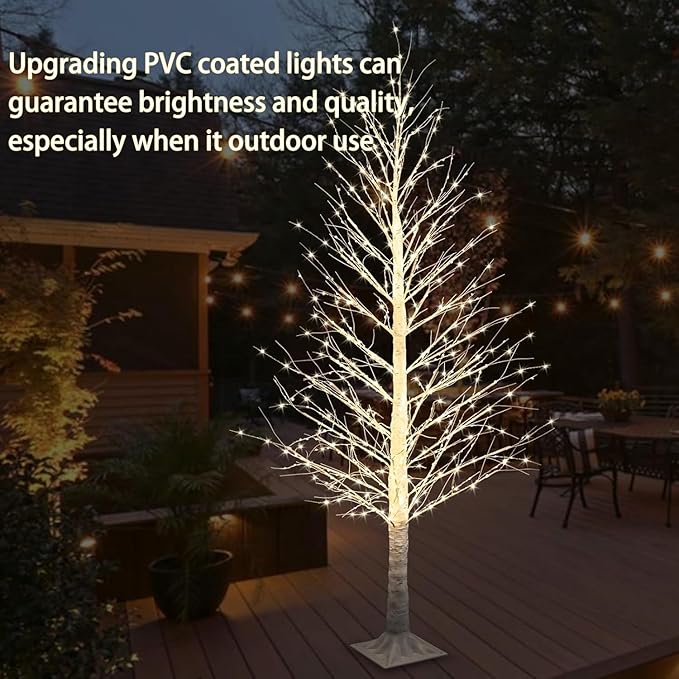 6FT 696LED Christmas Birch Tree Warm White Lights with Twinkle, LED Lighted Tree for Indoor Outdoor Home Party Decorations
