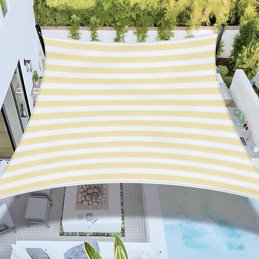 Sun Shade Sail 3'x5' Rectangle Shade Cloth for Garden, Permeable Shade Canopy Outdoor Patio Covers for Pergola Backyard Deck Outside Activity, Beige White Stripe