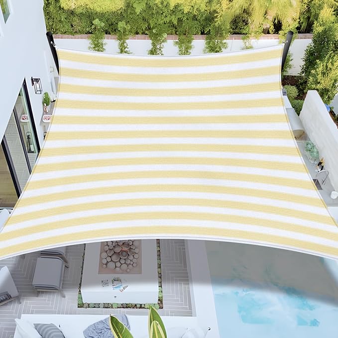 Sun Shade Sail 7'x20' Rectangle Shade Cloth for Garden, Permeable Shade Canopy Outdoor Patio Covers for Pergola Backyard Deck Outside Activity, Beige White Stripe