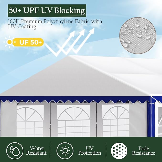 Tents for Parties Party Tent 16x32 ft, Outdoor Canopy Carpas para Fiestas Heavy Duty, Large Waterproof Patio Event Wedding Tent White & Blue with Sidewalls Walls for Backyard