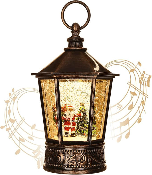 Snow Globe Lighted Christmas Decorations, Santa Claus Musical Christmas Snow Globe Lantern with Timer, Christmas Holiday Party Gifts and Decorations