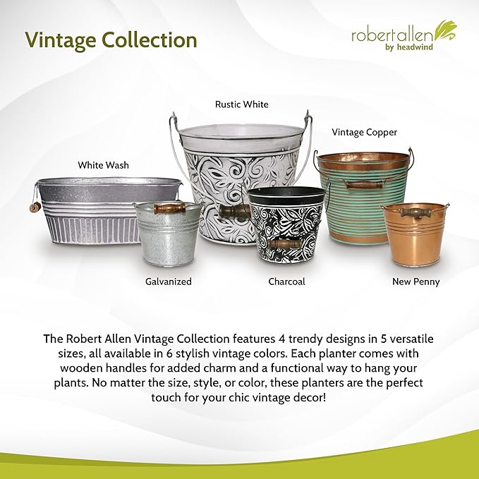 Headwind Vintage Collection 14-Inch Oval Galvanized Tub with Handles – Metal Wash Basin Planter - Galvanized Metal Tub for Indoor & Outdoor Use by Robert Allen