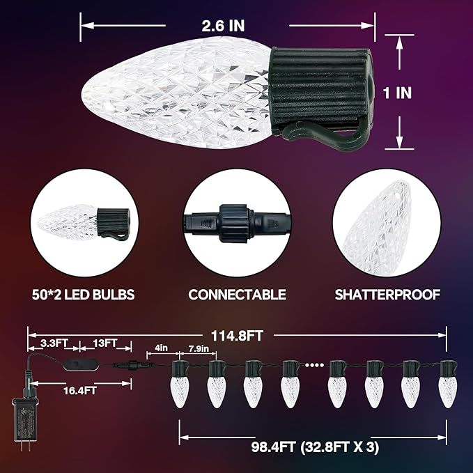 Smart C9 Christmas Lights Outdoor, 99FT 150 LED RGB Color Changing Christmas Lights, APP Remote Controlled Music Sync Waterproof Connectable String Lights for Indoor Outdoor Xmas Decor