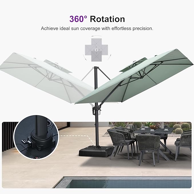 PURPLE LEAF 9' X 12' Double Top Cantilever Patio Umbrella Deluxe Large Outdoor Umbrella Rectangle Offset Umbrella with Fade Resistance for Garden Deck Pool Patio, Mint Green