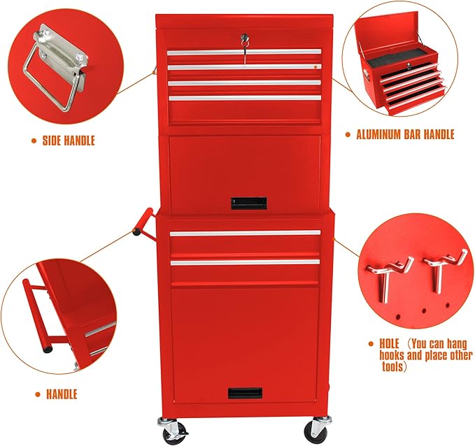 RYH 4-7 Drawers Rolling Tool Chest & Tool Box on Wheels | Heavy Duty Metal Cart with Ball Bearing Drawers | Fits US General Tool Box for Garage Storage (Red, 6 Drawers 3 in 1/51.99 H ¡¿ 20.87 W)