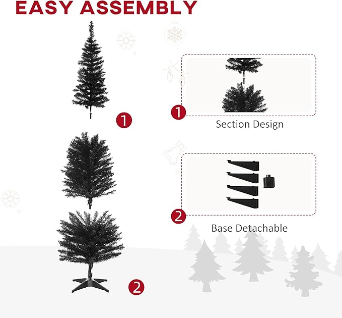 HOMCOM 6' Artificial Pencil Christmas Tree, Slim Xmas Tree with 390 Realistic Branch Tips and Plastic Stand, Black