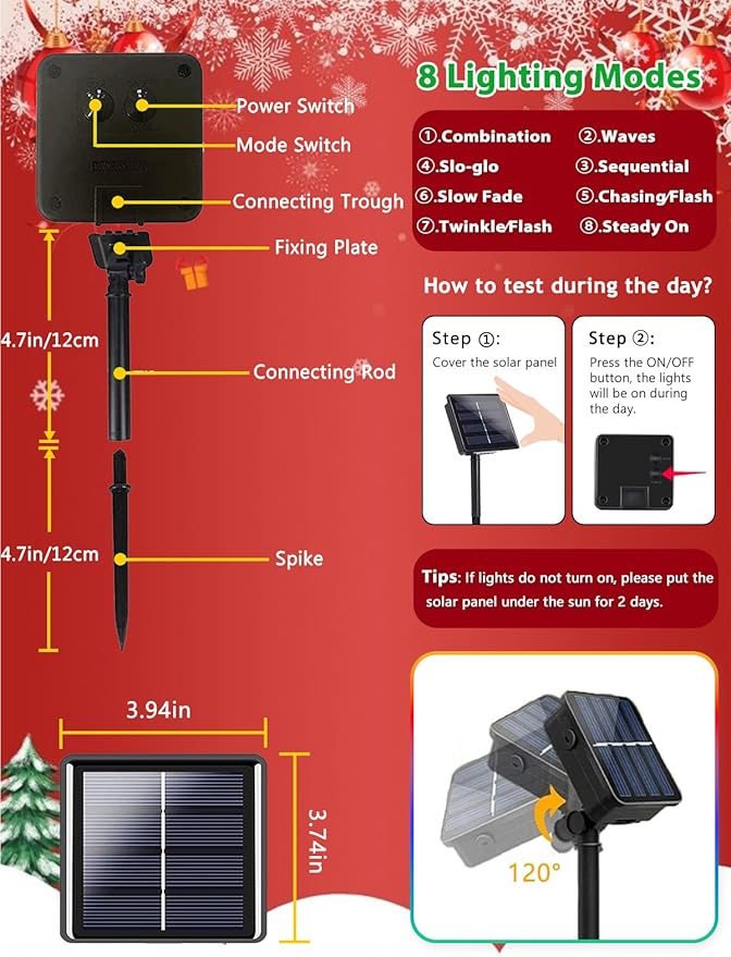 C6 Solar Christmas Lights Outdoor, 50 LED 16FT Christmas Decorations Outdoor Waterproof, Solar String Lights for Outside with 8 Modes, Fairy Twinkle Light for Tree Party Garden Xmas Decor (Multicolor)