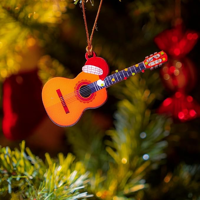 Guitar Ornament – Christmas Tree Ornament for Guitar Players, Wooden Guitar Christmas Ornament Gift for Men, Gifts for Guitar Lovers