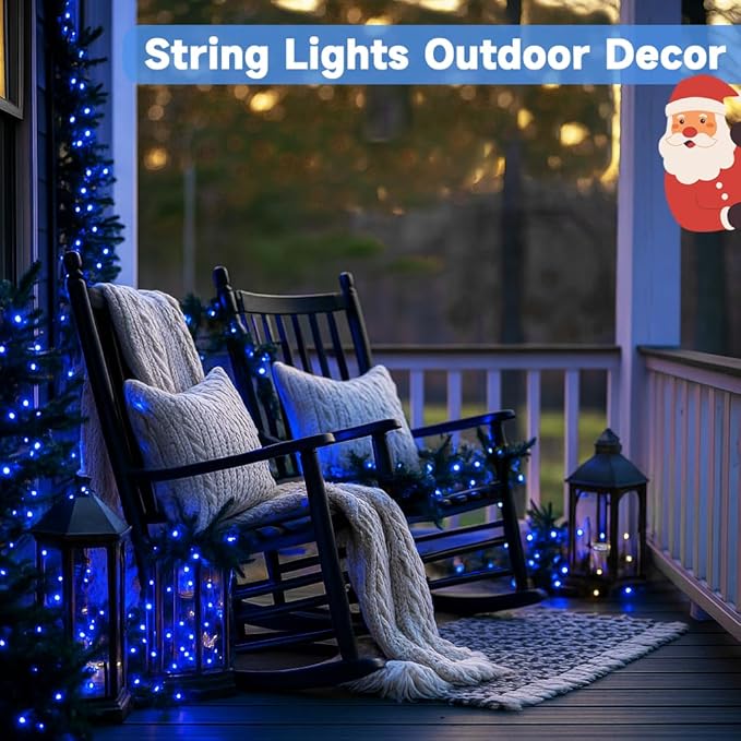 4 Pack 180FT Solar Christmas Lights Outdoor Waterproof, Super Bright 320 LED Solar String Lights with 8 Lighting Modes, Green Wire Solar Twinkle Fairy Lights for Outside Tree Xmas Party Garden(Blue)