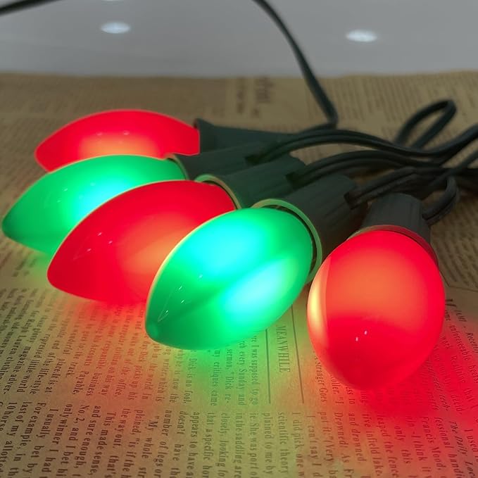 25Ft C9 LED Christmas Lights Outdoor, C9 Red and Green Christmas String Lights with 26 LED Shatterproof Bulb, Hanging Vintage Christmas Lights for Patio Xmas Tree Roofline Wedding Party Backyard Decor