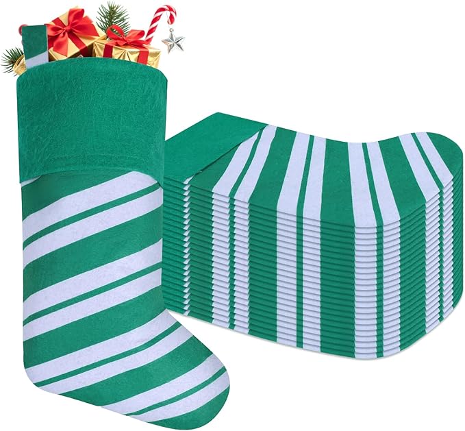 24 Pack Candy Cane Christmas Stockings, 18 Inches Green and White Christmas Stockings for Family Christmas Holiday Decorations