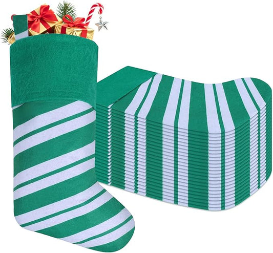 24 Pack Candy Cane Christmas Stockings, 18 Inches Green and White Christmas Stockings for Family Christmas Holiday Decorations