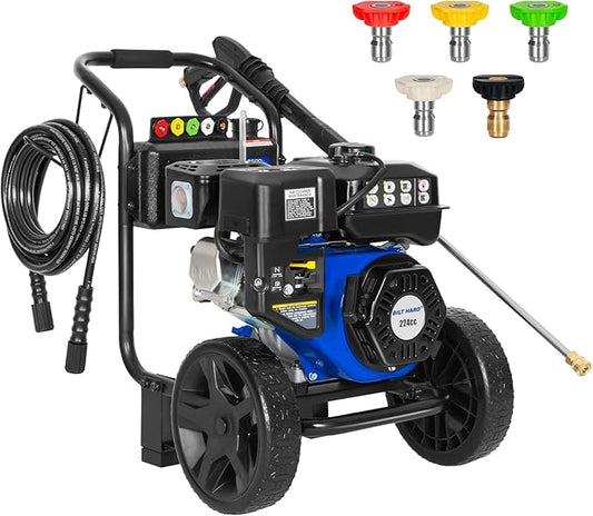 BILT HARD 3500 PSI 2.5 GPM Gas Pressure Washer, 224cc 4-Cycle Engine, Heavy Duty Gas Power Pressure Washer with Spray Gun and Wand, 5 Quick Connect Nozzle Tips, 3/5¡¿25' Hose, 49-State