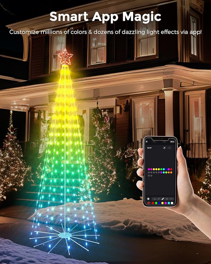 12ft Smart Outdoor Lighted Christmas Tree with Sturdy Iron Base, 16 Mil Color Changing, Music Sync, Timer, Group Control, RGB Led Christmas Decorations for Indoor Outdoor