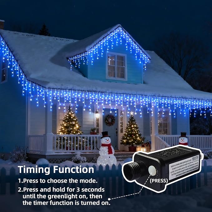 Christmas Outdoor Icicle Lights - 480 LED 66+33 FT 8 Modes Curtain Fairy String Light Plug in, Waterproof for Eaves Yard Holiday Xmas Holiday Indoor Outdoor Decoration - Blue White
