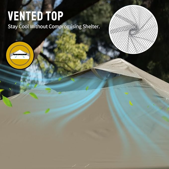 CROWN SHADES 12x12 Pop Up Canopy Outside Canopy, Patented One Push Tent Canopy with Wheeled Carry Bag, Bonus 8 Stakes and 4 Ropes, Beige