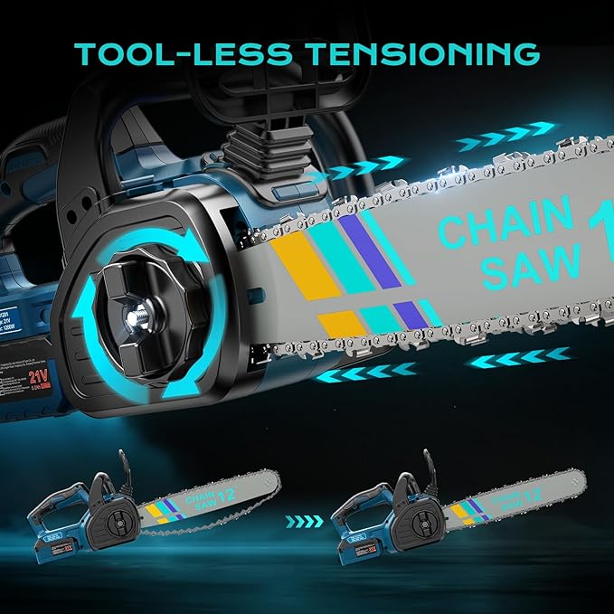 10000mAh Brushless Mini Chainsaw Cordless 12 inch, Electric Chainsaw Battery Powered Handheld for Tree Branches, Wood Cutting & Trimming