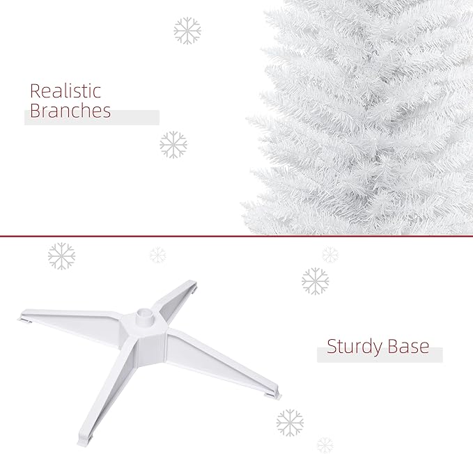 HOMCOM 7' Artificial Pencil Christmas Tree, Slim Xmas Tree with 499 Realistic Branch Tips and Plastic Stand, White