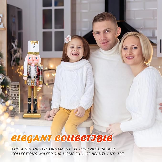 Christmas Nutcracker Decorations Nutcracker Figure 12 Inch Wooden Nutcrackers Collectible Ornament Nutcracker Soldier for Table Desktop Home Christmas Decor Xmas Indoor Decor Plaid Pattern