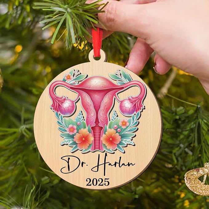 Customized Year & Name OB-GYN Doctor 3D Wooden Ornament, Personalized OBGYN Appreciation Retirement Ornaments Gift for Women Men Friends Doctor, OBGYN Hanging Christmas Tree Ornament for Anniversary