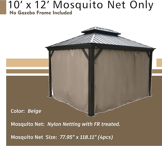 Kozyard Privacy Curtain Outdoor Waterproof Sidewall for Hardtop, OEM Replacement for Patio Gazebo Curtains - Alexander, Caesar, Rosana, Apollo (10ft x 12ft, Brown