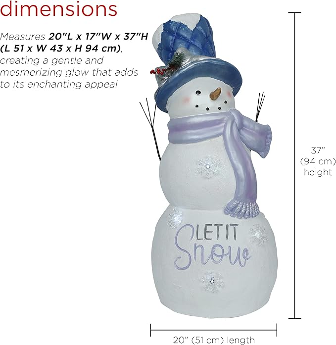 Alpine Corporation SKY558L, Lavender White Let It Snow Snowman Statue with Fading LED Lights, Large Over 3 Feet Tall - Indoor/Outdoor Winter Décor, Christmas Decoration