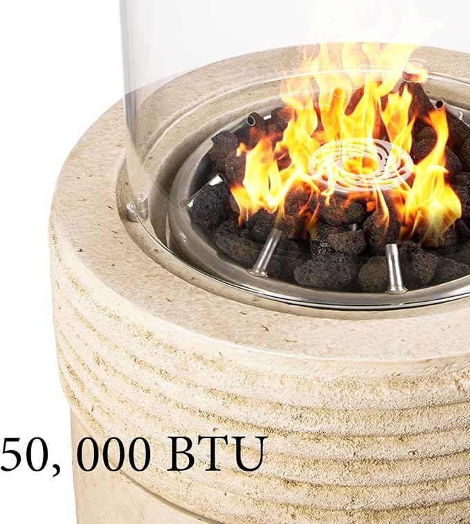 Outdoor Propane Fire Pit, 16 Propane Fire Column Patio Gas Fire Pit 50,000 BTU for Outside with Lava Rocks