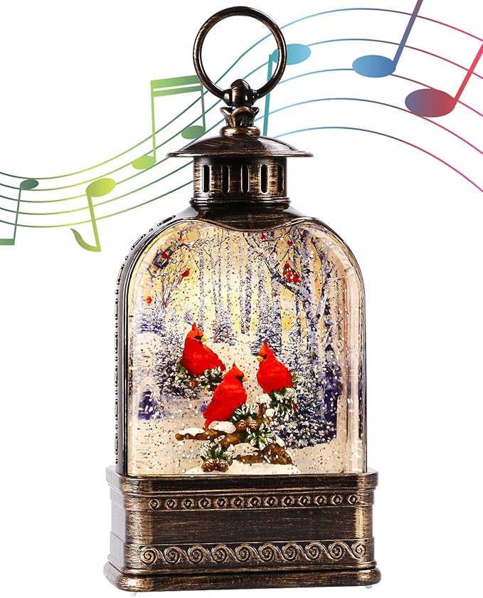 11Inch Christmas Snow Globes Cardinal Gifts, Musical Cardinal Snow Globe Glitter Light Up, Christmas Decorations Indoor 6H Timer Red Cardinal Christmas Decor for Women