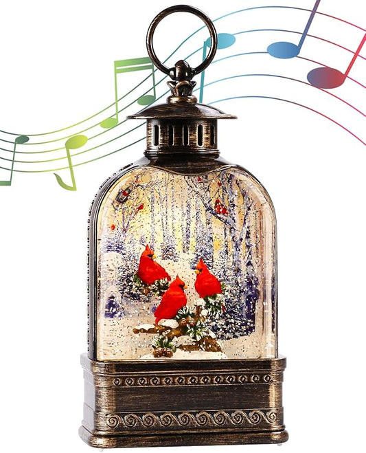 11Inch Christmas Snow Globes Cardinal Gifts, Musical Cardinal Snow Globe Glitter Light Up, Christmas Decorations Indoor 6H Timer Red Cardinal Christmas Decor for Women