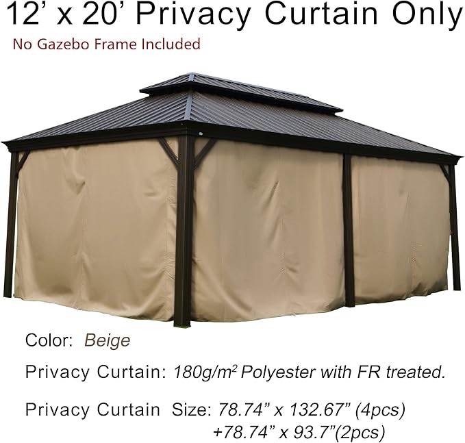 Kozyard Privacy Curtain Outdoor Waterproof Sidewall for Hardtop, OEM Replacement for Patio Gazebo Curtains - Alexander, Caesar, Rosana, Apollo (12ft x 20ft, Brown)