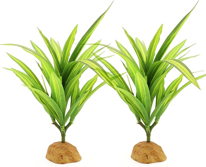 2 pcs Reptile Silk Plants - Premium Aquarium & Terrarium Decor,Artificial Plants for Fish Tanks, Geckos, Bearded Dragons, Snakes, Turtles, and Lizards Habitats - Durable, Non-Toxic, Easy Maintenance