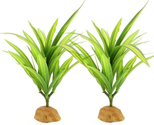 2 pcs Reptile Silk Plants - Premium Aquarium & Terrarium Decor,Artificial Plants for Fish Tanks, Geckos, Bearded Dragons, Snakes, Turtles, and Lizards Habitats - Durable, Non-Toxic, Easy Maintenance