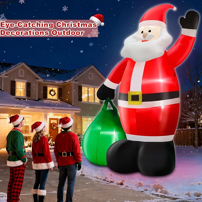 14 Ft by 8.5 Ft Giant Christmas Inflatable Santa Claus with Gift Bag Outdoor Decorations, Lighted Outside Standing Blow Up Santa Yard Decor for Lawn Garden Parties Holiday Xmas Decorations