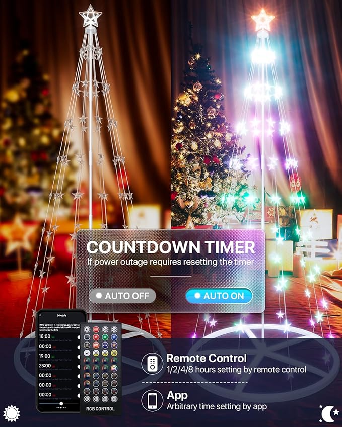 6.9ft Smart Led Christmas Cone Tree Light,Outdoor Lighted Christmas Tree 100 Led Lighted Artificial Tree with Star Topper, Remote App Control, DIY Colors Light Show Tree for Outdoor Decorations