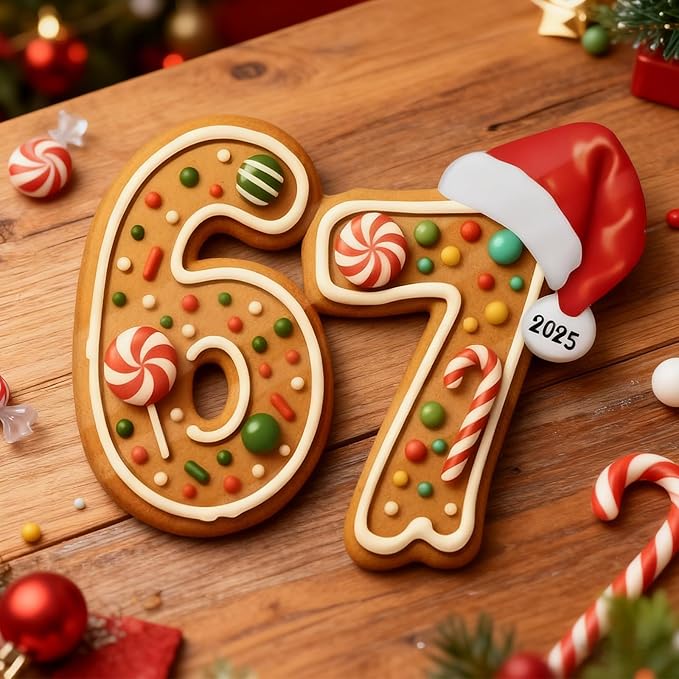 67 Christmas Ornament, Funny 67 Ornament Decor Christmas Tree Hanging Ornaments,Six Seven Ornament, 67 Decorations Meme Grandkid Birthday Gift for Younger Generations (3Pcs)